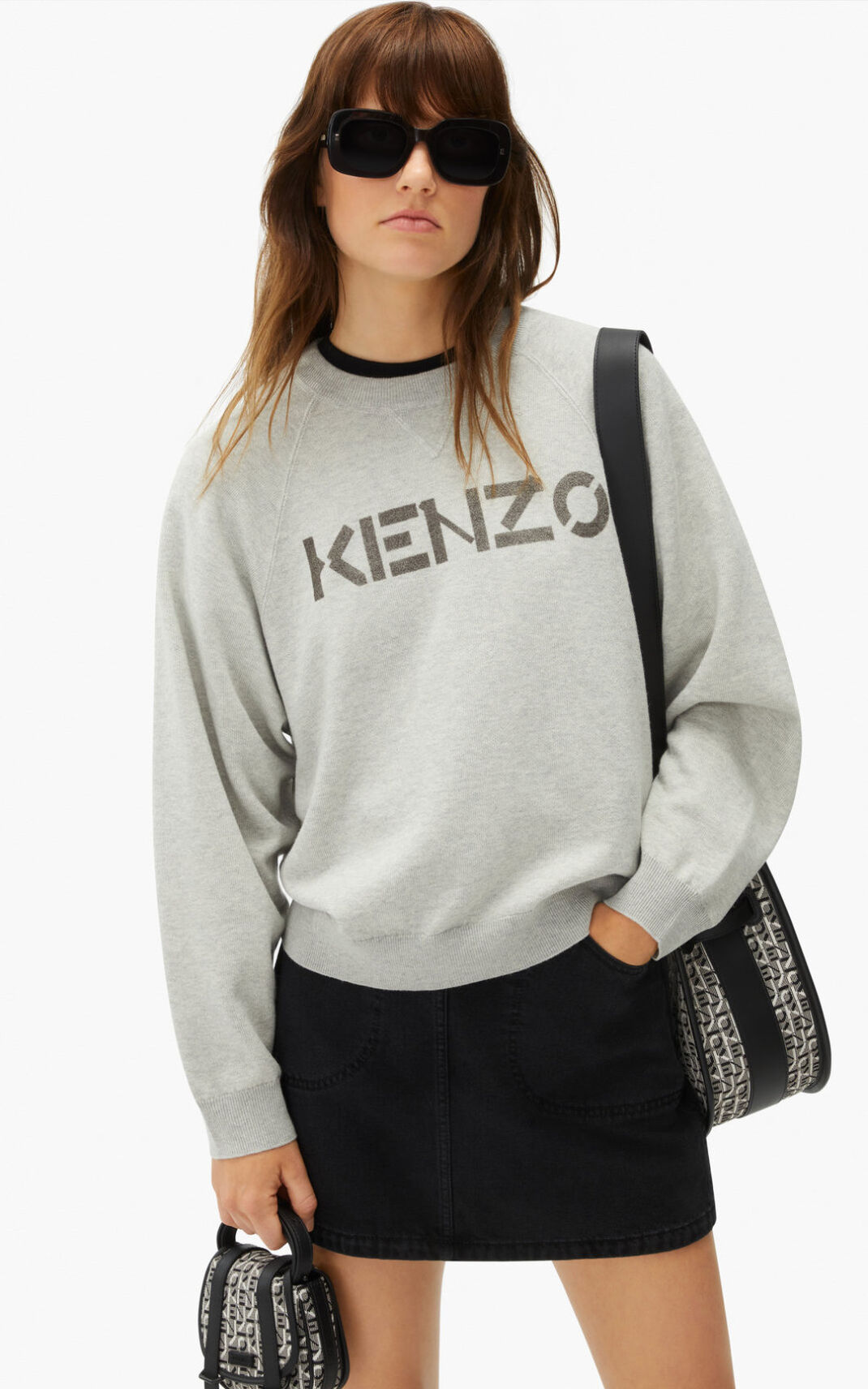 Kenzo Logo merino wool Kazak Bayan Gri | 3248-BGIJD